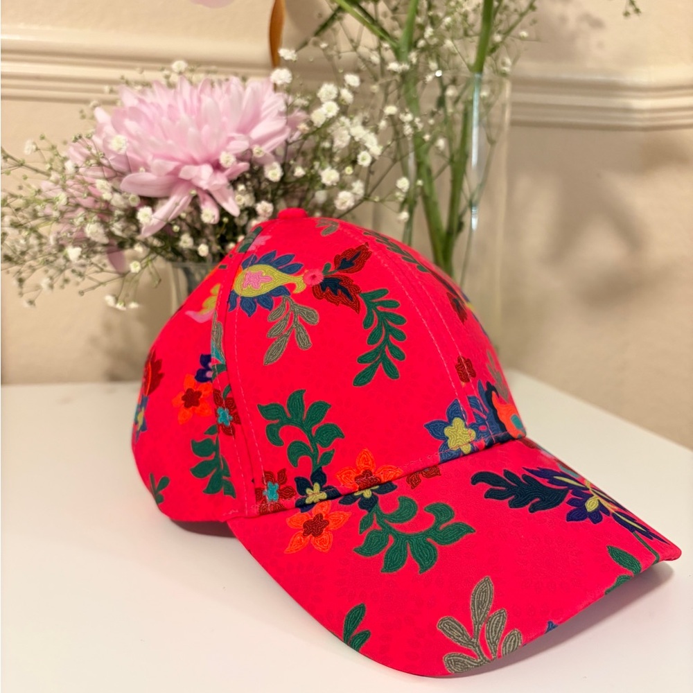 Johnny Was Vibrant Floral Hat - Red and Green